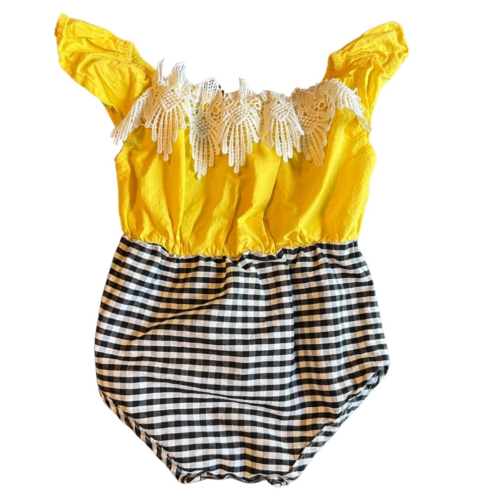 Yellow and Black Gingham Baby Romper